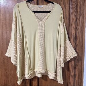 POL oversized waffle knit contrast v-neck boho top Sz S